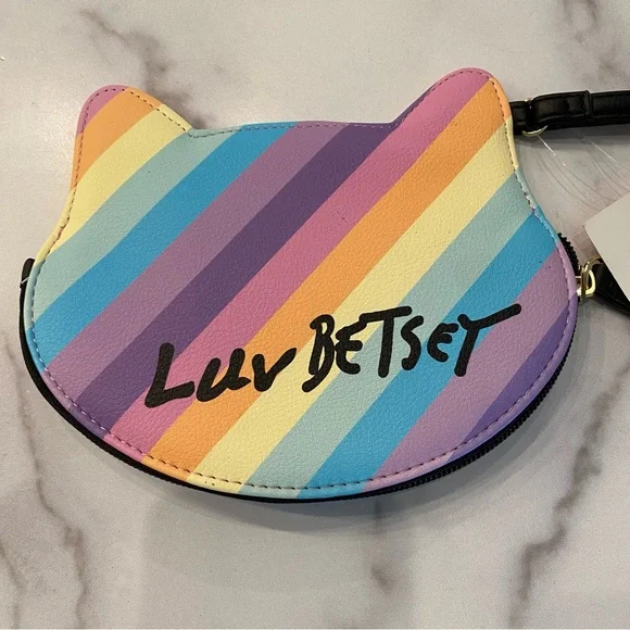 BETSEY JOHNSON Rainbow Striped Kitty Cat Wristlet - Picture 5 of 6